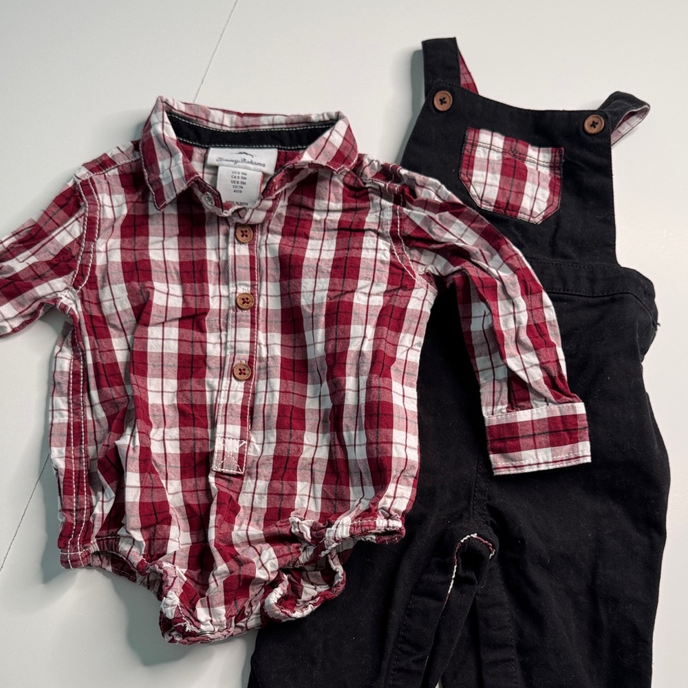 Tommy Bahama 6-9Month Two Piece - Plaid Shirt & Overalls